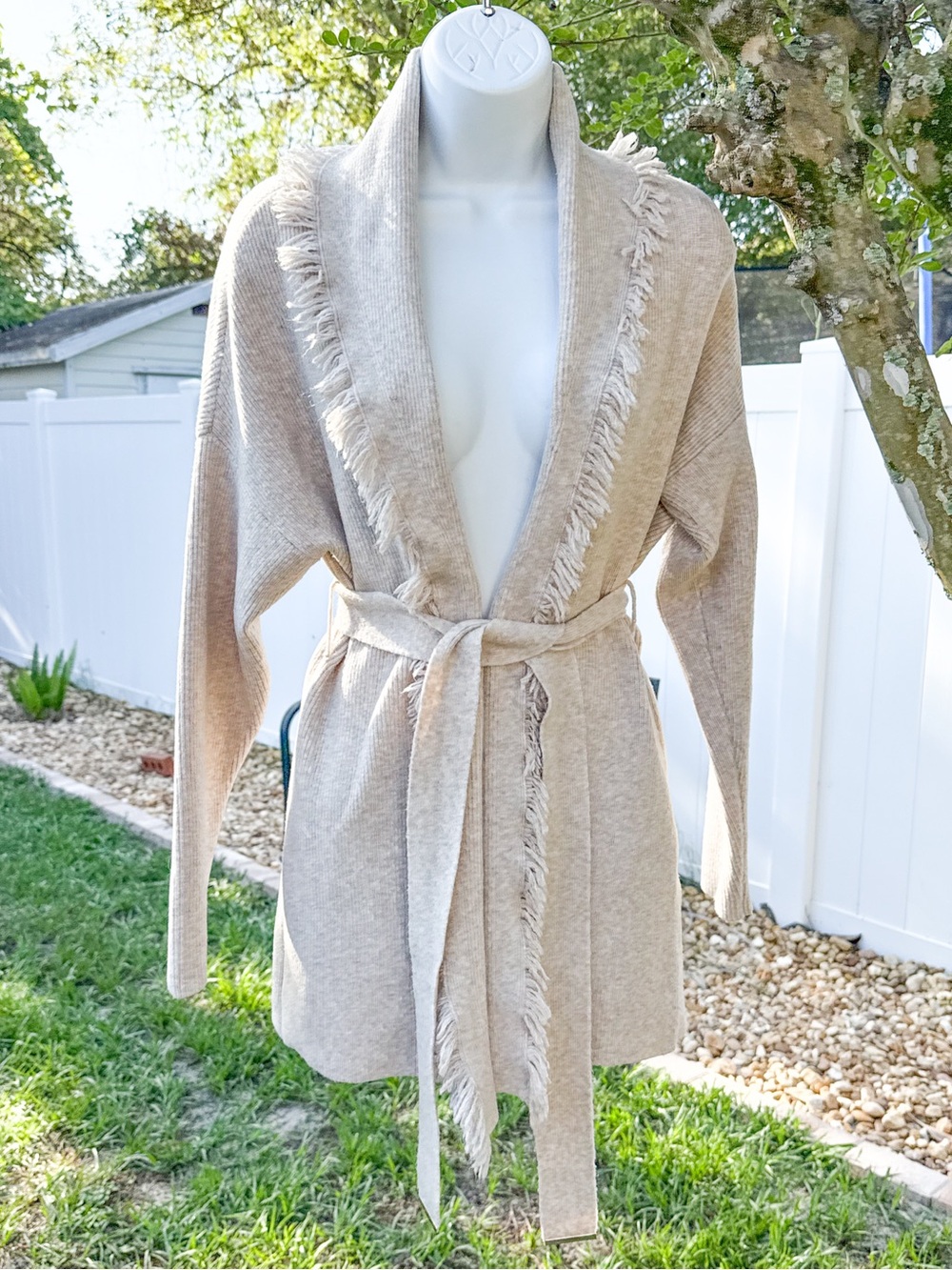 White House Black Market Fringe Trim Belted Cardigan Sweater Size Small